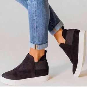 Soda Shoes Diana Black Wedge Platform Sneakers